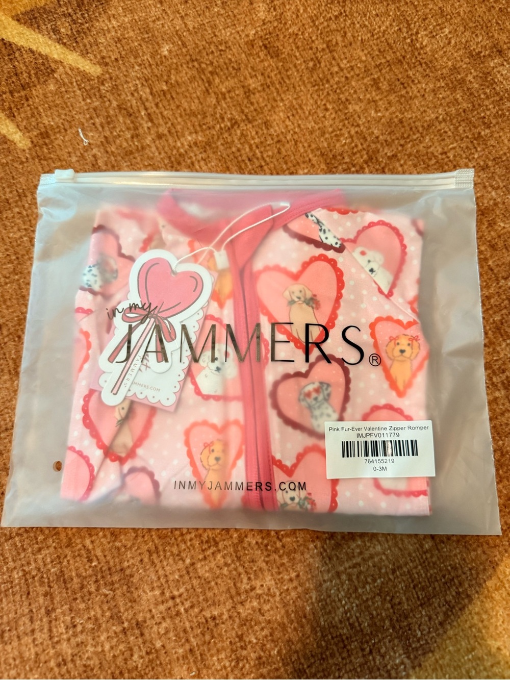 In My Jammers Pink Heart Puppy Zipper Romper 0-3 Months NWT